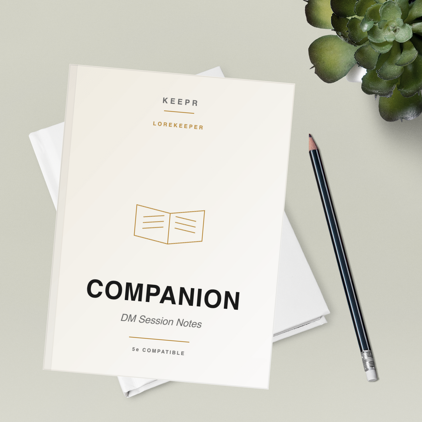 Lorekeeper Companion Session Notes — styled flatlay
