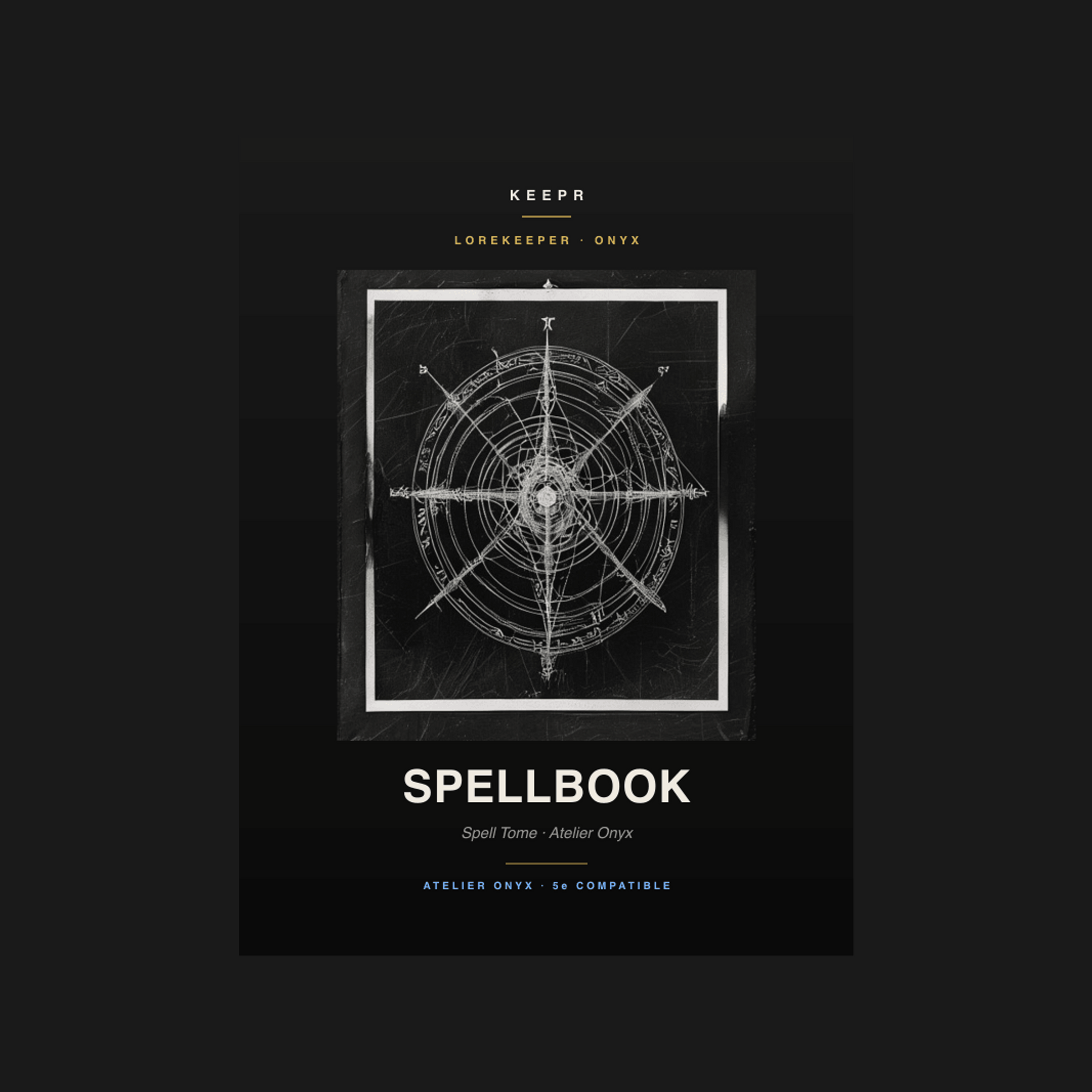 Lorekeeper Spellbook — Atelier Edition · D&D Spell Tome — Atelier Onyx cover (Onyx colorway)