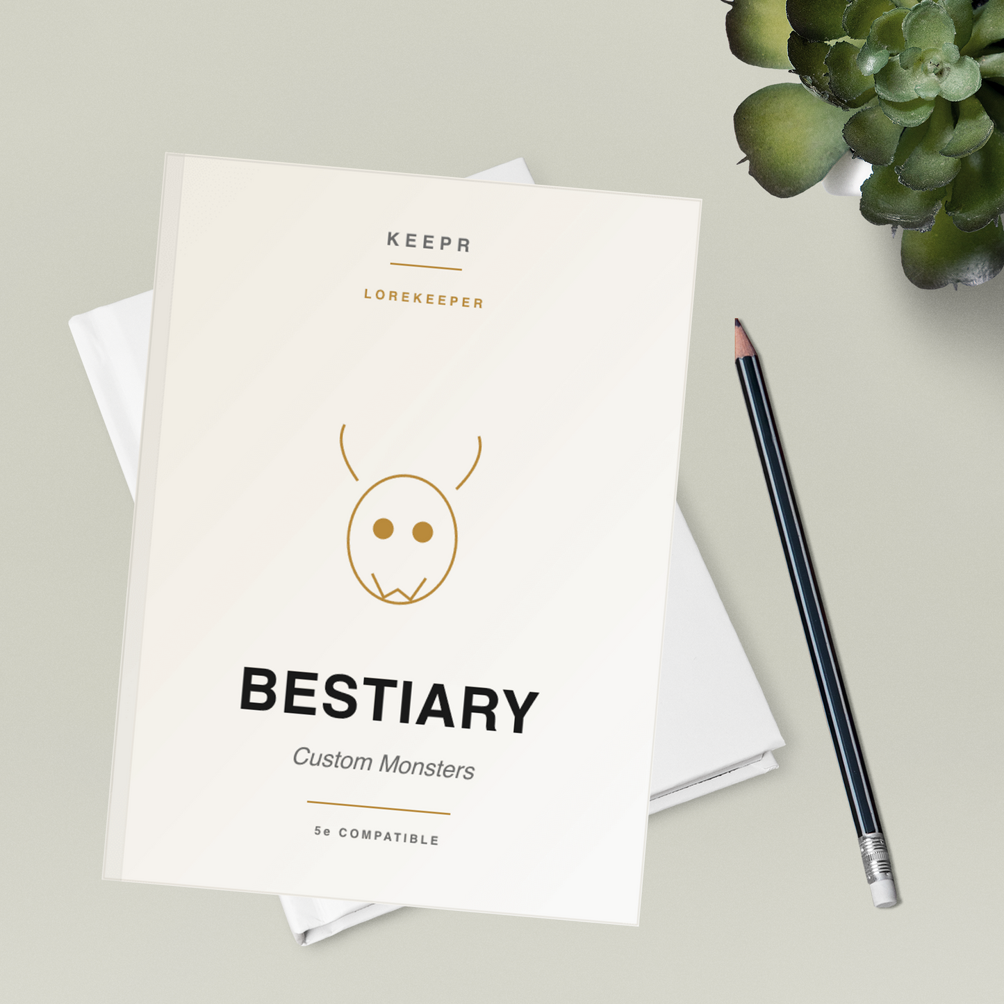 Lorekeeper Bestiary — styled flatlay