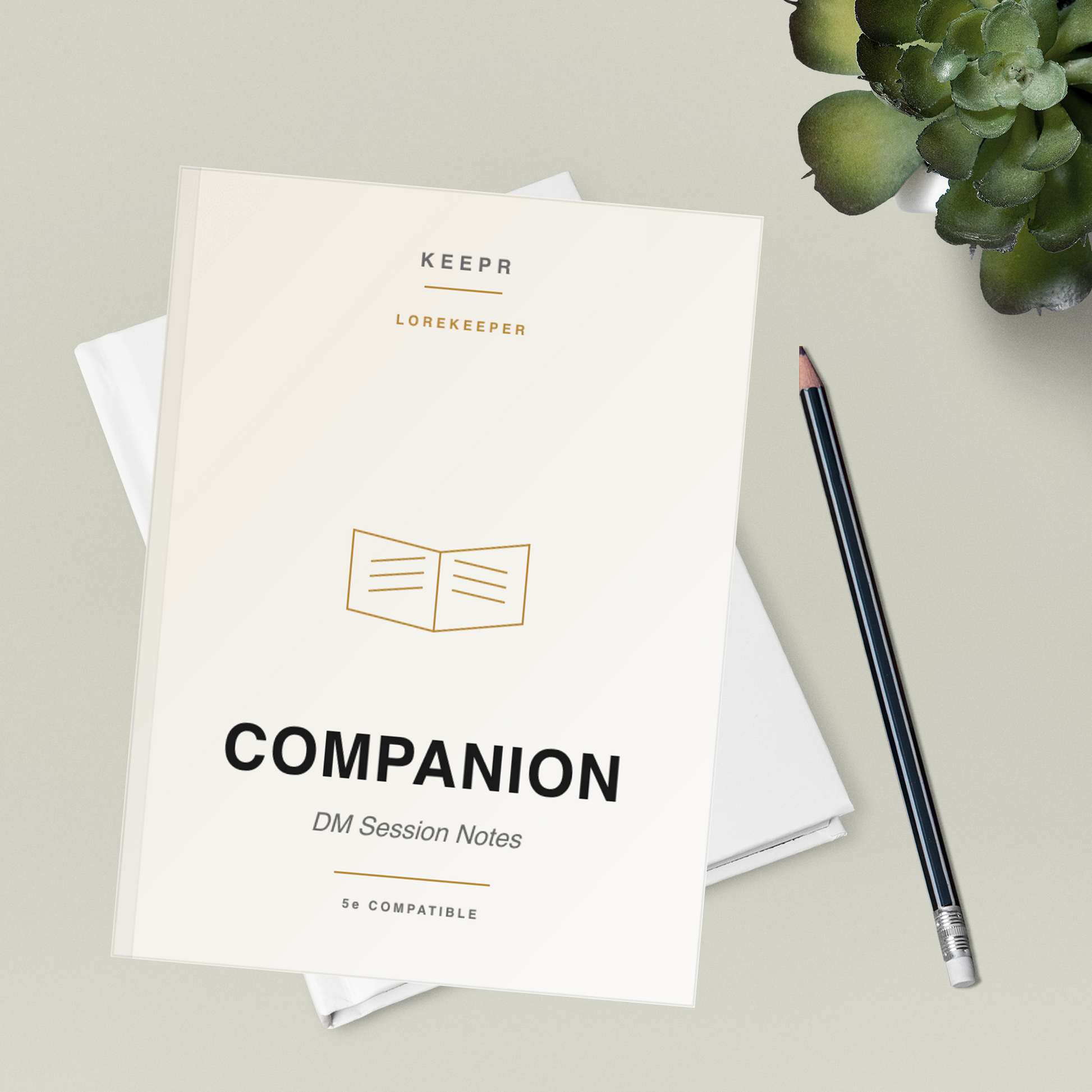 Lorekeeper Companion Session Notes — styled flatlay