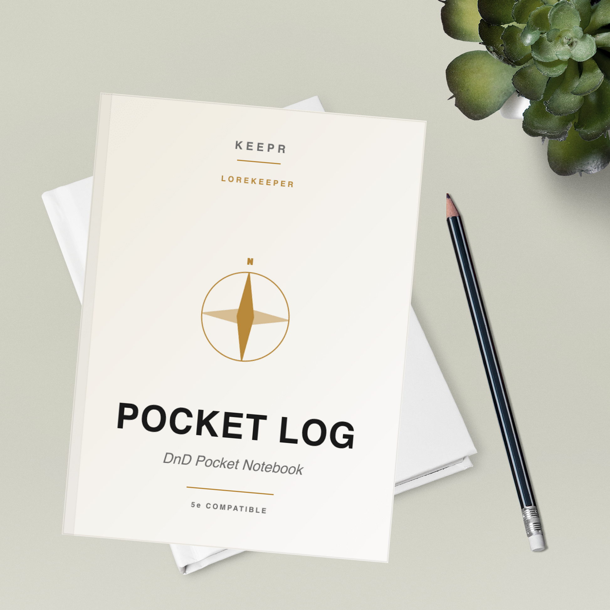 Lorekeeper Pocket Log — styled flatlay