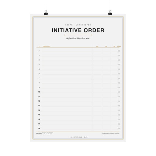 DnD Initiative Order tracker poster — 18x24 matte DM reference print