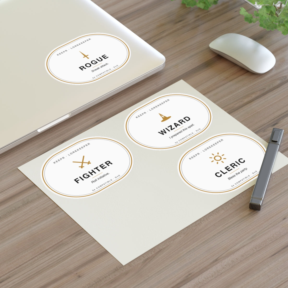DnD class stickers — Fighter, Wizard, Rogue, Cleric kiss-cut vinyl sticker sheet